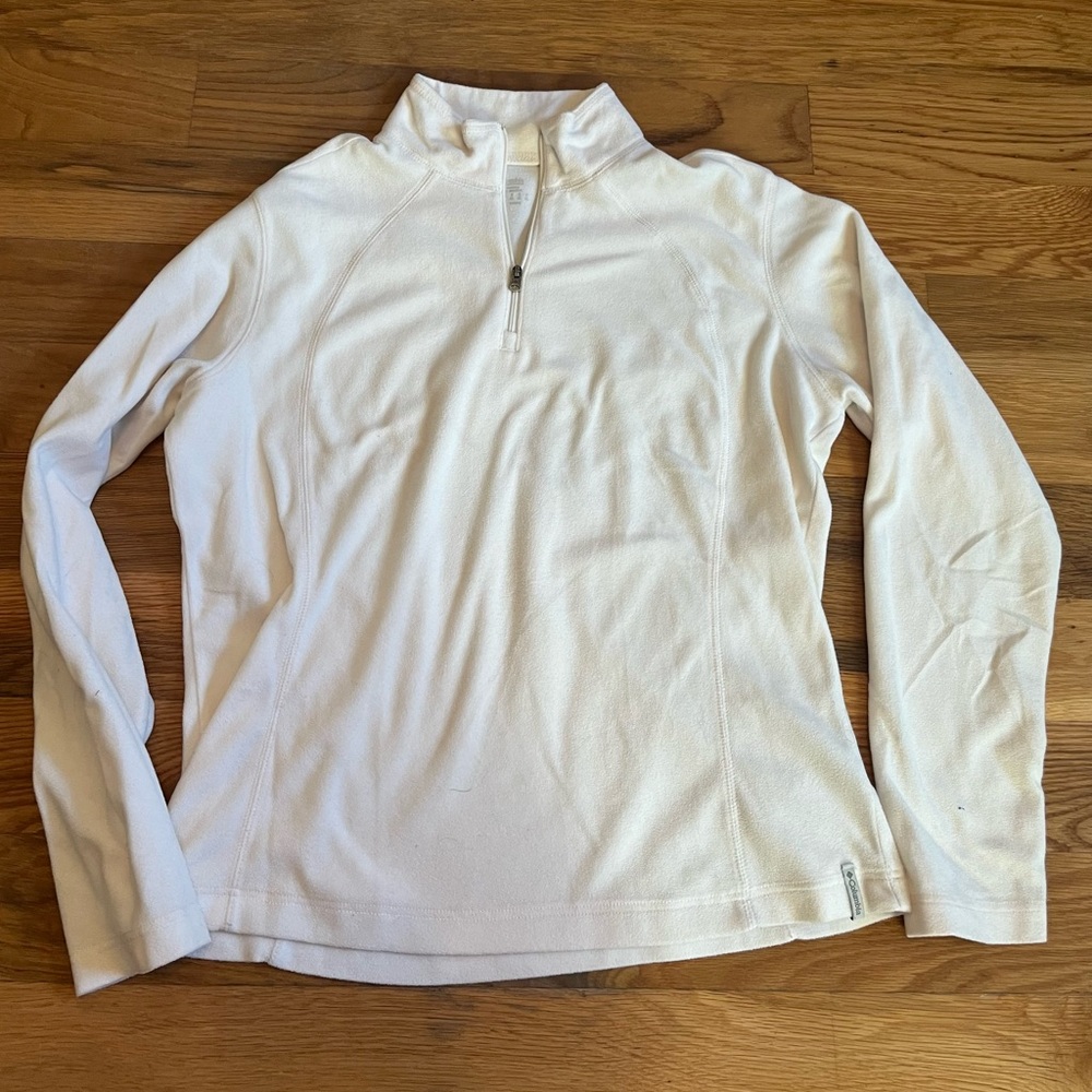 Columbia L Ivory Fleece Shirt Quarter Zip Mock Neck Long Sleeve Pullover